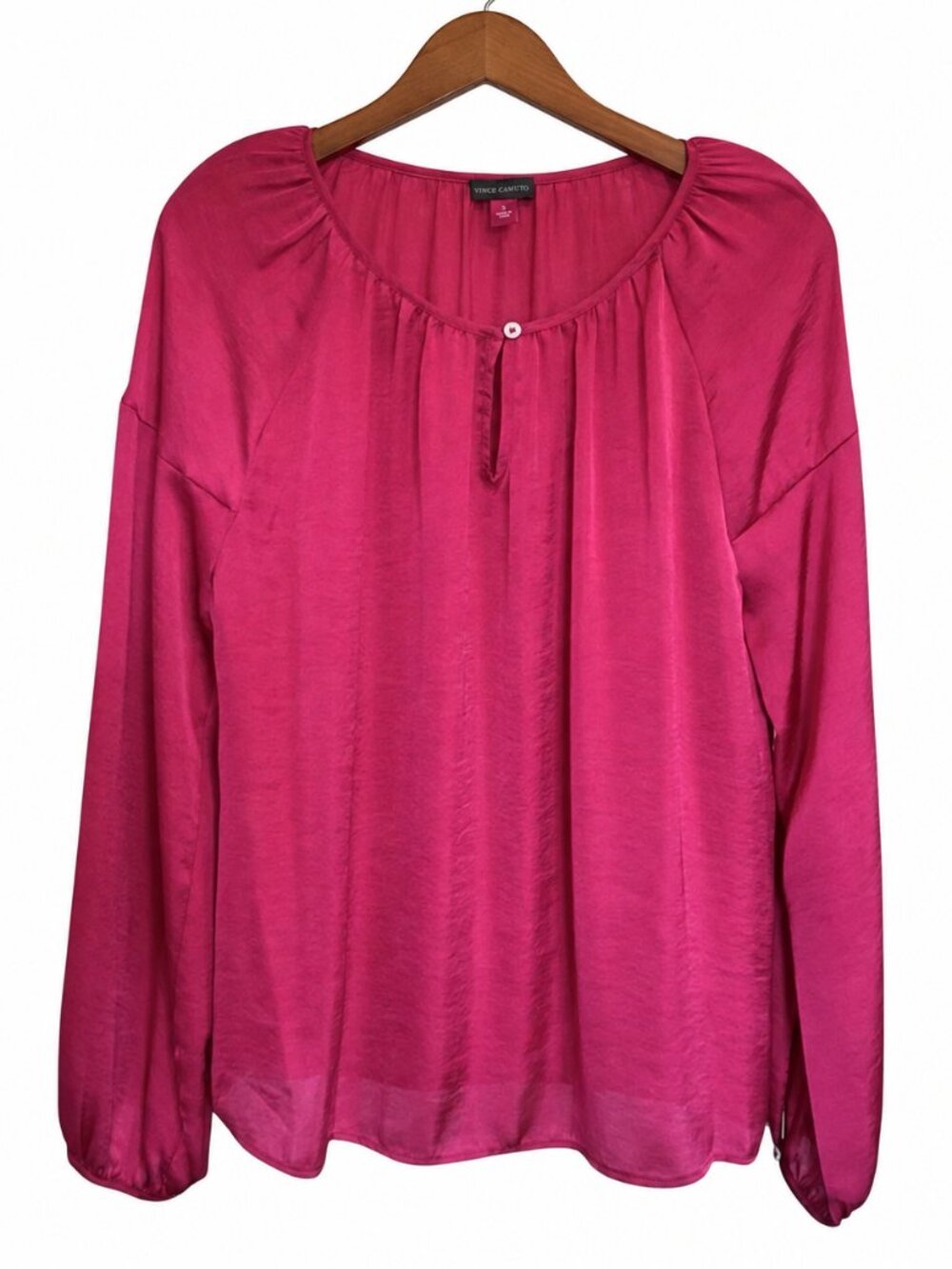 Vince Camuto Satin Blouse – Raspberry Pink Long Sleeve, Size Small